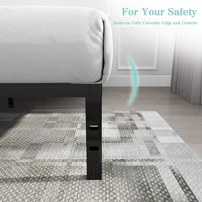 14 Inch Tall 3500lbs Heavy Duty Metal Bed Frame/with Storage/Mattress Foundation/Steel Slats Platform/Noise Free/No Box Spring Needed,Twin XL