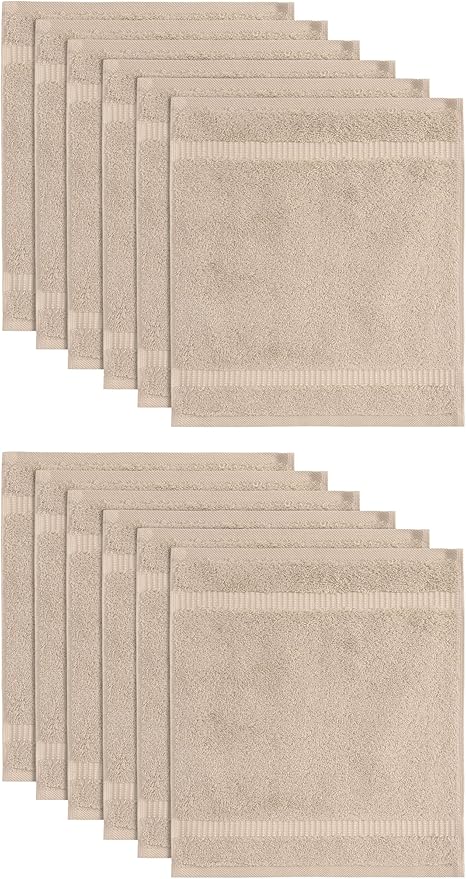 SALBAKOS 100% Turkish Cotton Washcloth Set of 12 13x13 inch | Heirloom Quality | Hotel & Spa Collection | Ultra Soft, Super Absorbent, Washcloth Towels | Made in Turkey (Taupe, 12 Washcloths)