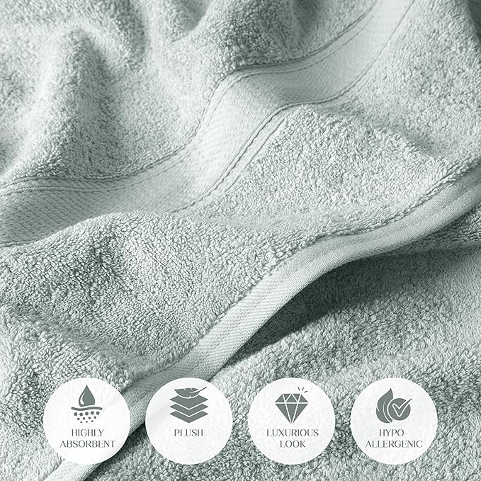 Superior Egyptian Cotton Pile 6 Piece Towel Set, Includes 2 Bath, 2 Hand, 2 Face Towels/Washcloths, Ultra Soft Luxury Towels, Thick Plush Essentials, Guest Bath, Spa, Hotel Bathroom, Sea Foam
