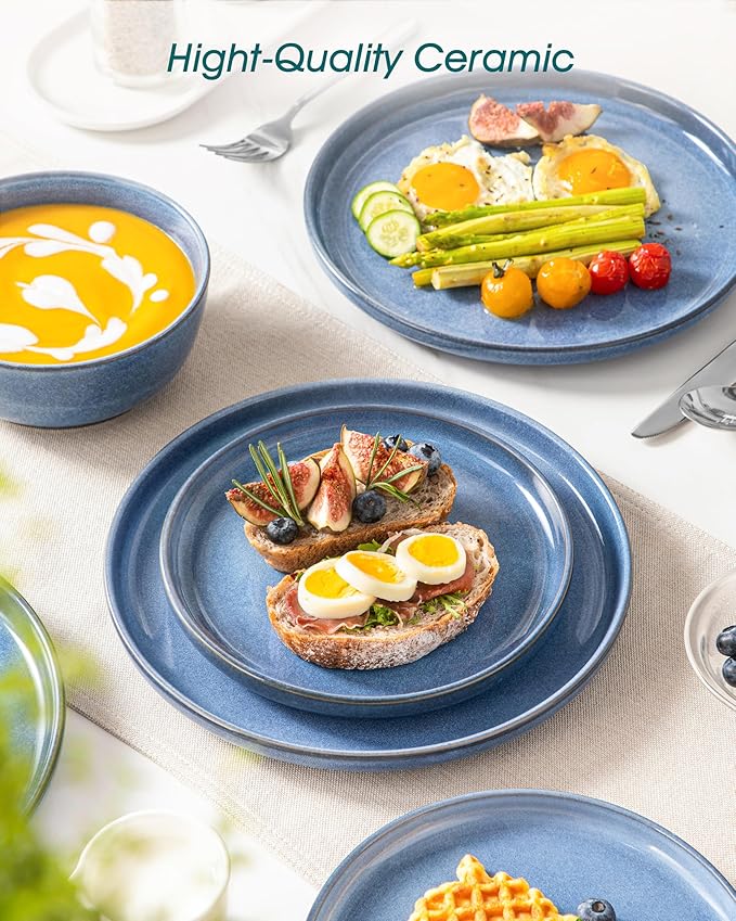 vancasso ANYA 24 Pieces Plates and Bowls Set, Blue Dinnerware Sets, Reactive Glaze Dishes Set for 8, Ceramic Dishware Sets Kitchen Dinner Set, Microwave & Dishwasher Safe