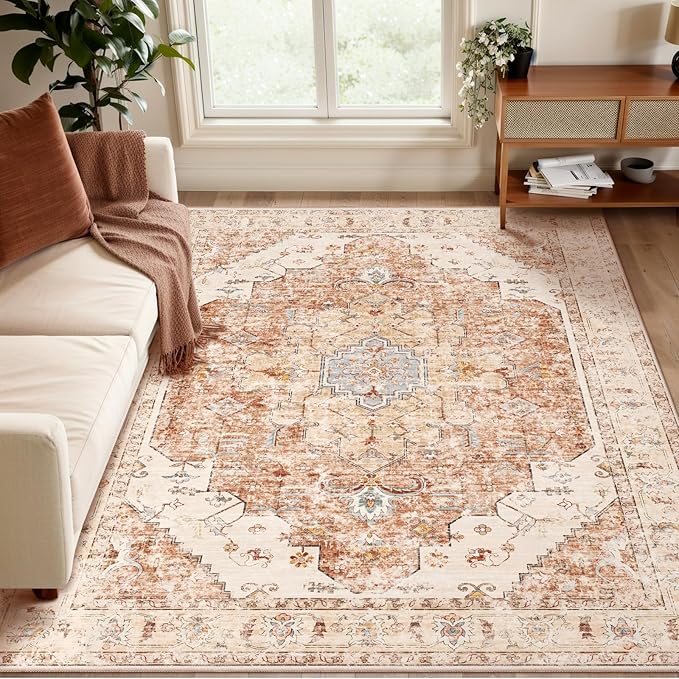 Tangsoo Area Rug 3x5 Bedroom Rug, Washable Vintage Indoor, Non Slip Accent, Print Distressed Brick Red Carpet, Soft Low Pile Rug for Living Room Dorm Bedroom Bedside Entryway Bathroom