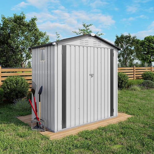 6x3.6FT Storage Shed, Outdoor Galvanized Steel Garden Shed with Lockable Door & Window, Waterproof Metal Tool Storage for Garden, Backyard, Patio, Lawn
