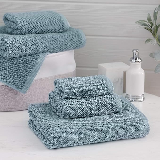 Welhome Franklin 100% Cotton Popcorn Textured Towel Set - 6 Piece 600 GSM, Soft & Plush, 2 Bath Towels, 2 Hand Towels, 2 Washcloths, Dusty Blue