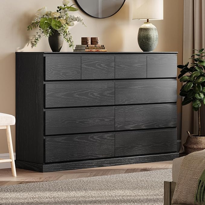 LINSY HOME 10 Drawer Dresser for Bedroom, 53" Wide Chest of Deep Drawers, Modern Farmhouse TV Stand Dressers with Storage, Large Drawer Organizer for Bedroom, Living Room, Handless Design, Black