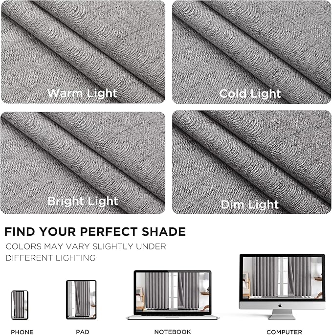 Joydeco 100% Blackout Curtains for Bedroom - Natural Linen Curtains 70" W x 108" L Long, Thermal Insulated 1 Panels Light Grey. Room Darkening Light Blocking Drapes for Living Room