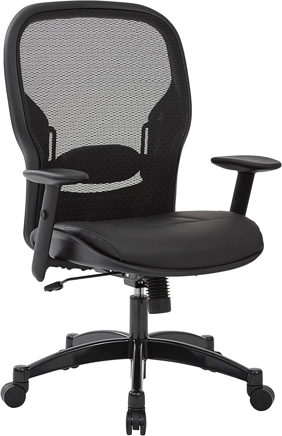 SPACE Seating Breathable Mesh Black Back and Padded Eco Leather Seat, 2-to-1 Synchro Tilt Control, Adjustable Arms and Lumbar Support with Gunmetal Finish Base Managers Chair