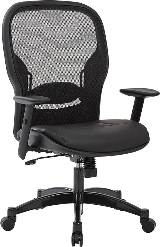 SPACE Seating Breathable Mesh Black Back and Padded Eco Leather Seat, 2-to-1 Synchro Tilt Control, Adjustable Arms and Lumbar Support with Gunmetal Finish Base Managers Chair