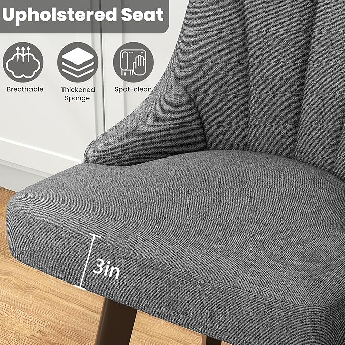 Swivel Bar Stools with Backs, 24" Counter Height Bar Stools, Fabric Upholstered Counter Barstools with Solid Wood Legs for Kitchen Island, Home Bar, Dark Gray