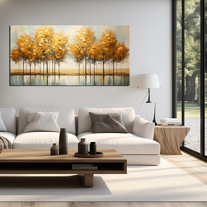Large Canvas Wall Art for Living Room Bedroom Painting Yellow Forest Theme Decorative Painting with Frame Can be Directly Hanging Wall Art Decor Modern Artwork Office Decor Size 24x48 C