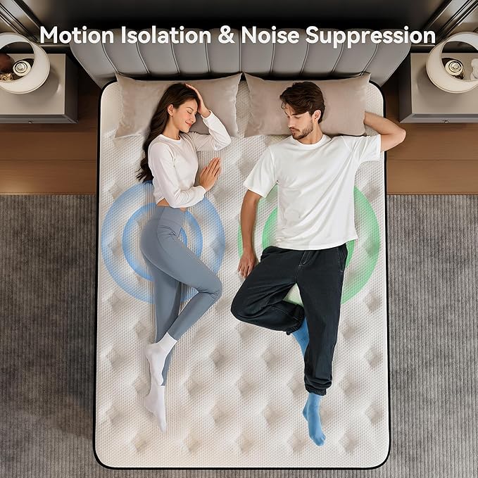 Queen Size 12 Inch Hybrid Mattress with Individually Wrapped Coils and Cooling Memory Foam, Medium Firm Support with Motion Isolation & Edge Support, CertiPUR-US Certified, Mattress in a Box