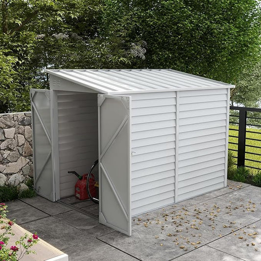 Outsunny 4.6' x 9' Steel Outdoor Storage Shed, Lean to Shed, Metal Tool House with Foundation Kit, Lockable Doors, Gloves and 2 Air Vents for Backyard, Patio, Lawn, White