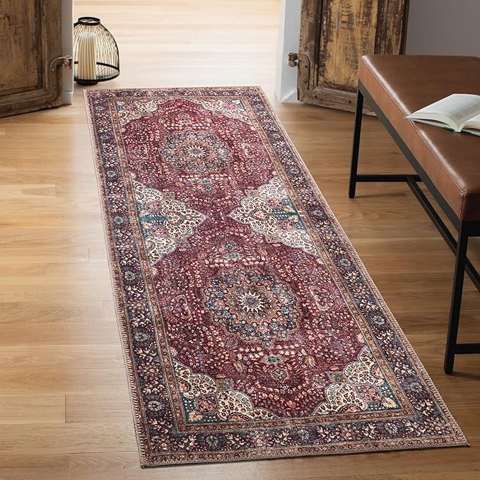 Keen Home Design 2x7 Rug - Machine Washable Runner Rug with Non-Slip Backing, Ideal for Hallway, Entryway, Kitchen, Laundry Room - Vintage, Easy Clean, Durable, Low Pile Rug - (2'6" x 7')