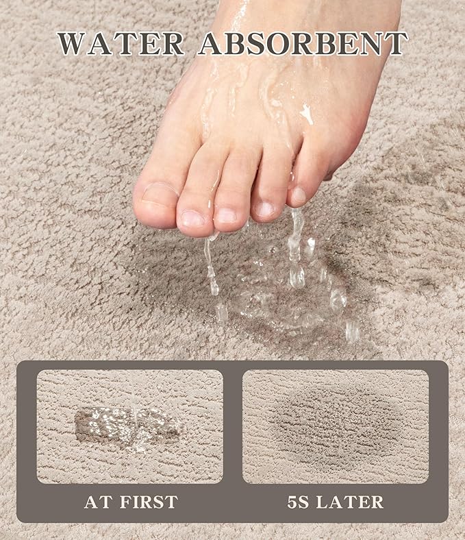 chakme Bathroom Rug Sets 3 Piece, Ultra Thin Bath Mat Quick Dry Bath Mat, Absorbent Bath Mat for Bathroom Non Slip Machine Washable, (Light Beige)