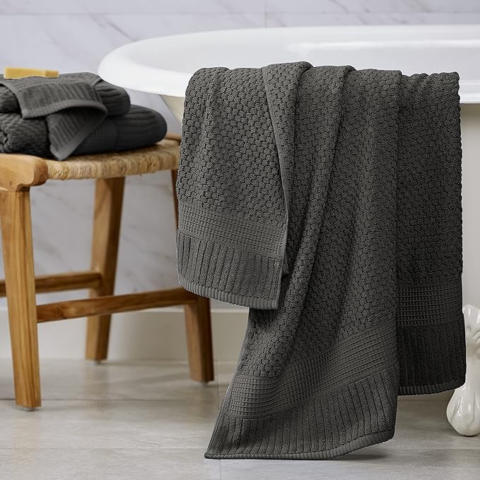 NY Loft 100% Cotton 4 Pack Bath Towels, 30" x 52", Dark Grey, Quick-Dry, Absorbent, OEKO-TEX Certified, Machine Washable