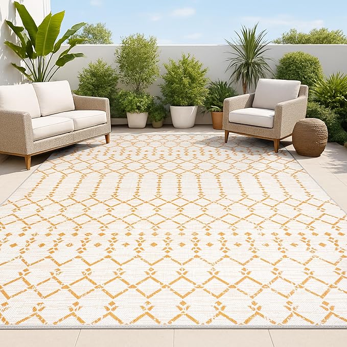 JONATHAN Y Moroccan Geometric Indoor Outdoor Area Rug 4X6 Cream/Orange, Ourika Textured Weave for Backyard, Patio, Porch, Easy-Cleaning, High Traffic, Pet-Friendly, Non-Shedding (SMB108O-4)