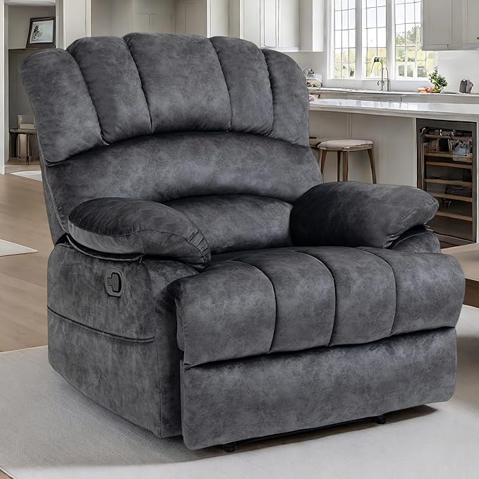 Luxlen Large Manual Recliner Chair,Soft Fabric Push Back Recliner with Overstuffed Armrest and Backrest, Living Room Single Sofa Recliners,Grey