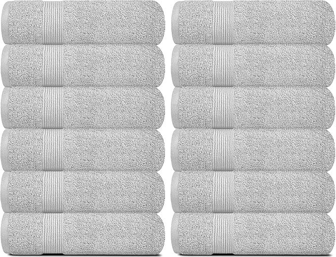 White Classic Resort Collection Soft Washcloth Face & Body Towel Set | 12x12 Luxury Hotel Plush & Absorbent Cotton Washclothes [12 Pack, Dolphin Grey]