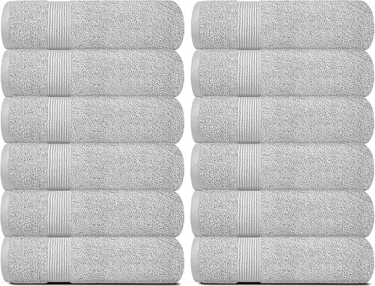White Classic Resort Collection Soft Washcloth Face & Body Towel Set | 12x12 Luxury Hotel Plush & Absorbent Cotton Washclothes [12 Pack, Dolphin Grey]