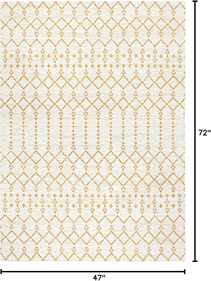 JONATHAN Y Moroccan Geometric Indoor Outdoor Area Rug 4X6 Cream/Yellow, Ourika Textured Weave for Backyard, Patio, Porch, Easy-Cleaning, High Traffic, Pet-Friendly, Non-Shedding (SMB108J-4)