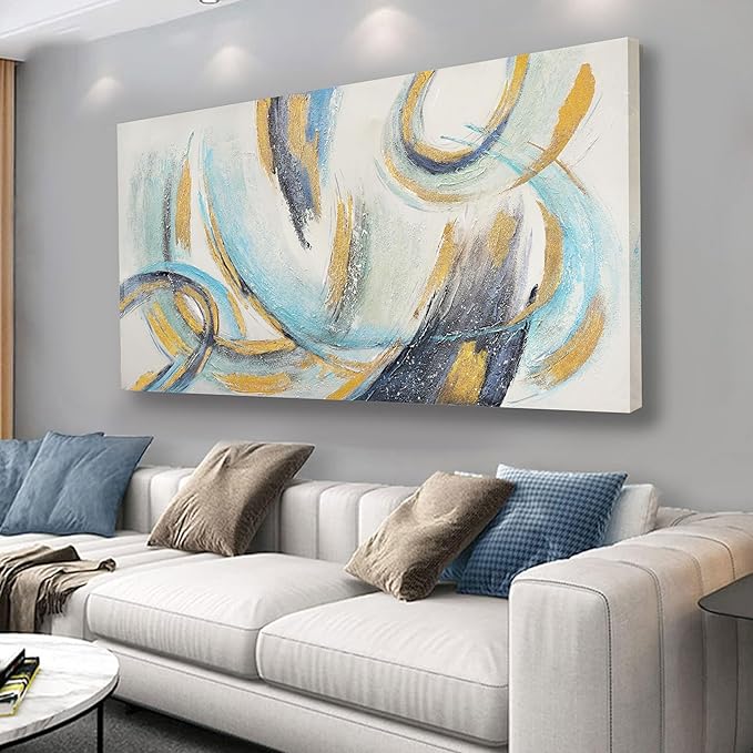 Glvzygy Abstract Wall Art Blue and Gold Wall Art Abstract Canvas Wall Decor Frame Artwork Modern Home Wall Decor for Living Room Bedroom Office 20"x40"