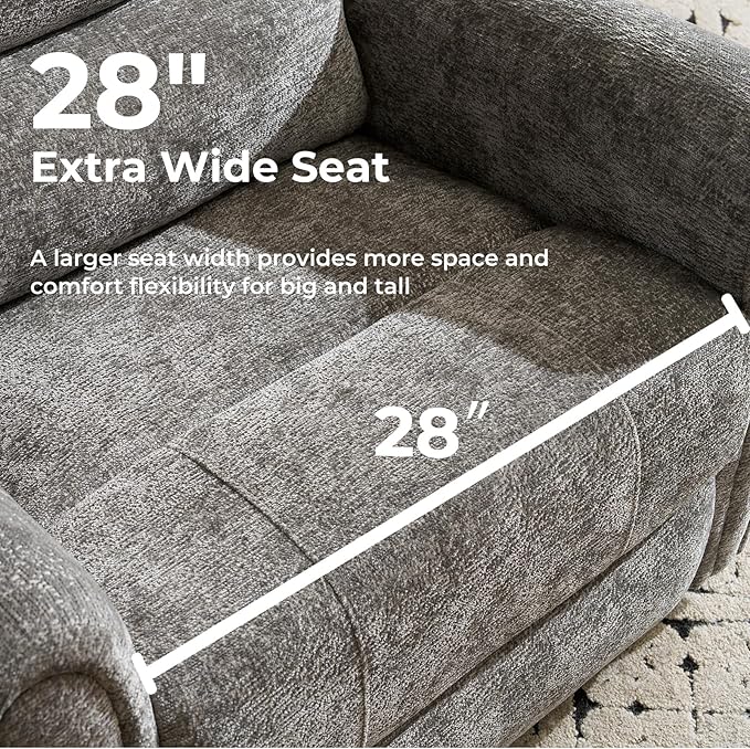 Power Lift Recliner Chair for Elderly with Adjustable Headrest, Oversized Lay Flat Recliner with Massage and Heat,28" Extra Wide Lift Chair for Big and Tall , Infinite Position,Extended Footrest, Grey