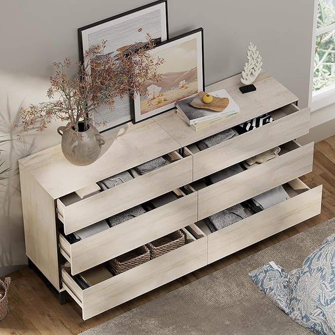 WAMPAT Dresser for Bedroom, Closet Organizers and Storage with 12 Drawers, Chest of Drawers with Metal Base, Wooden Modern Dresser for Living Room, Bedroom, Entryway, Light Oak