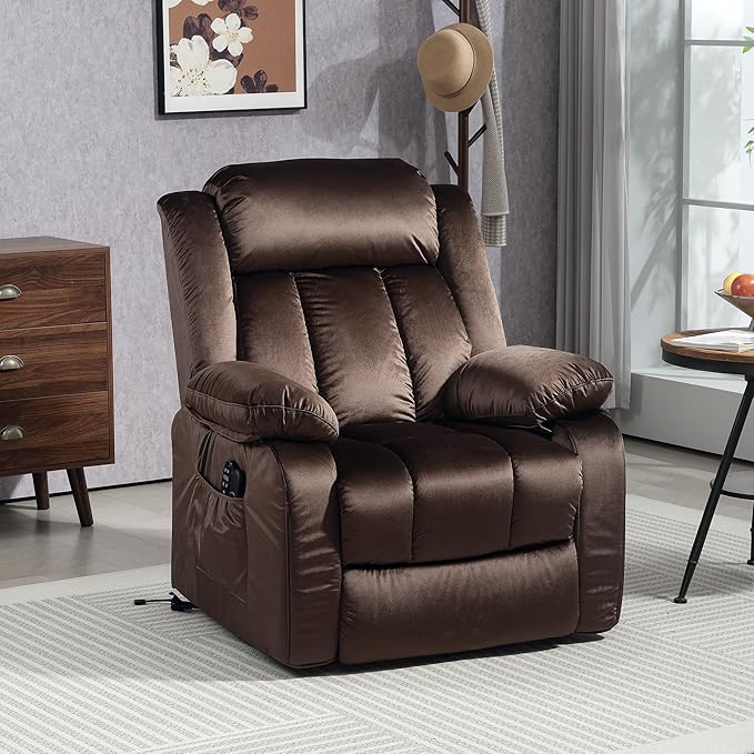 HOMCOM 35" Wide Back Power Lift Recliner Chair for Elderly with Massage and Heat, Electric Lift Chair with Remote Controllers, USB Ports and Side Pockets, Brown