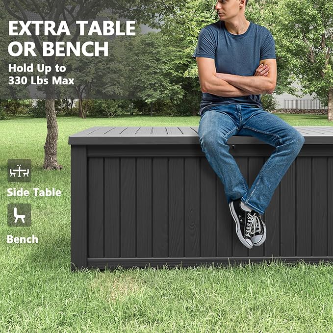 Outdoor Storage Box, 180 Gallon Deck Box, Waterproof and UV Resistant Large Resin Storage Bin, Organization and Storage for Patio Furniture, Outdoor Cushions, Garden Tools, Lockable