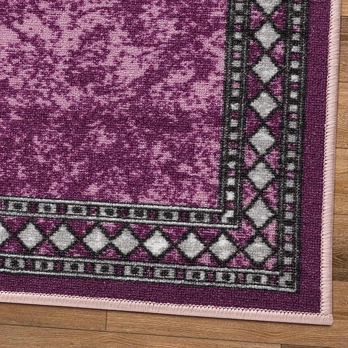 Antep Rugs Alfombras Modern Bordered 2x7 Non-Skid (Non-Slip) Low Profile Pile Rubber Backing Indoor Area Runner Rugs (Purple, 2' x 7')