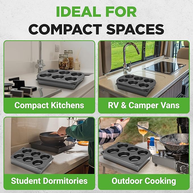 NutriChef 6-Piece Toaster Oven Bakeware Set, Compact Non-Stick Stackable Baking Pan Set with Muffin Pans, Roasting Tray & Baking Sheets, Durable Stain-Resistant Carbon Steel Design for Toaster Ovens