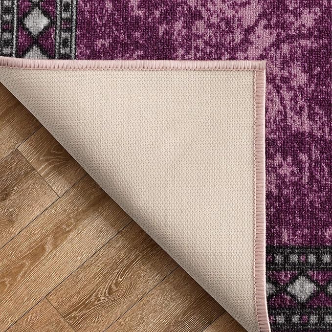 Antep Rugs Alfombras Modern Bordered 2x7 Non-Skid (Non-Slip) Low Profile Pile Rubber Backing Indoor Area Runner Rugs (Purple, 2' x 7')