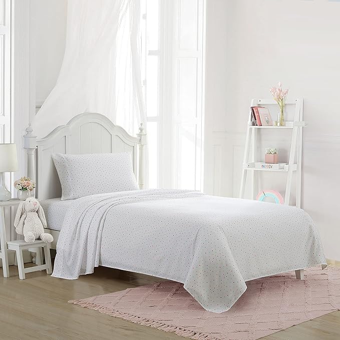 Laura Ashley Kids - Queen Sheet Set, Soft & Wrinkle-Resistant Toddler Bedding Set, Fun & Whimsical Bedroom Decor, Ideal Girl Room Essentials, Bed Sheets with Matching Pillowcases (Confetti Pink)