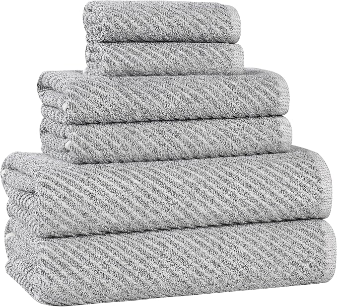 Superior Amelia Viscose Cotton Blend Medium Weight Towels, for Bathroom, Shower, Spa, Plush, Quick Dry, Ultra-Soft Towels, Bath Essentials, Ribbed Design, 6 Piece Assorted Towel Set, Charcoal