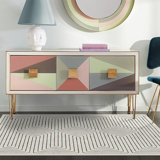 RUGGABLE x Jonathan Adler Machine Washable Modern Area Rug – Labyrinth Camel/Ivory 4x6, Stain-Resistant, Non-Slip – Medium Rugs for Living Room, Bedroom, Hallway, Entryway & Office–with Standard Pad