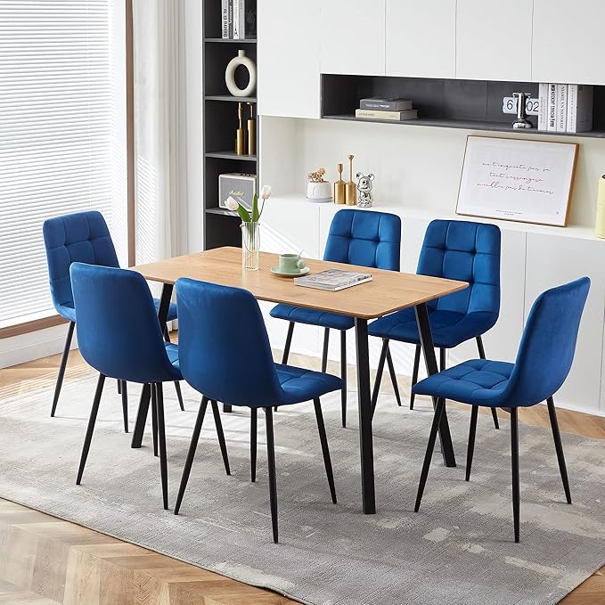 Classic Tufted Dining Chair Set of 6,Chic Velvet Vanity Chair Elegant High-Back Reception Chairs Comfortable with Durable Metal Legs for Dining Hall,Restaurant