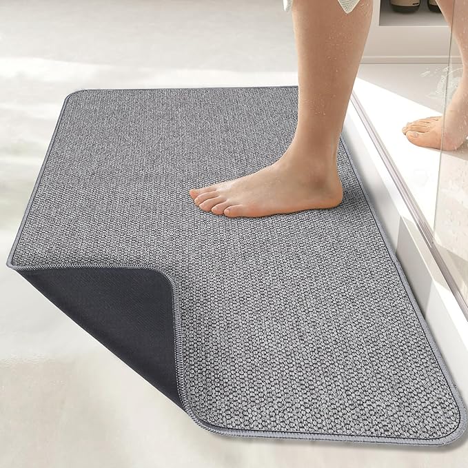 Bath Mat,Ultra Thin Bathroom Rugs,Rubber Bath Mats for Bathroom,No Slip Bath Rugs,Quick Dry,Machine Washable,Low Pile,Absorbent,Shower Outside,Sink,Home Decor Accessories.Grey,1'5"x2'3"(2 Pack)