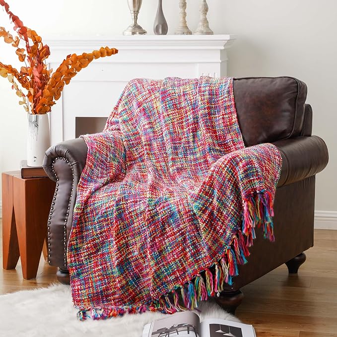 BATTILO HOME Multicolor Throw Blanket for Couch, Colorful Afghan Throw Blanket for Spring, Indoor Outdoor Throw for Home Decor, 50"x60"