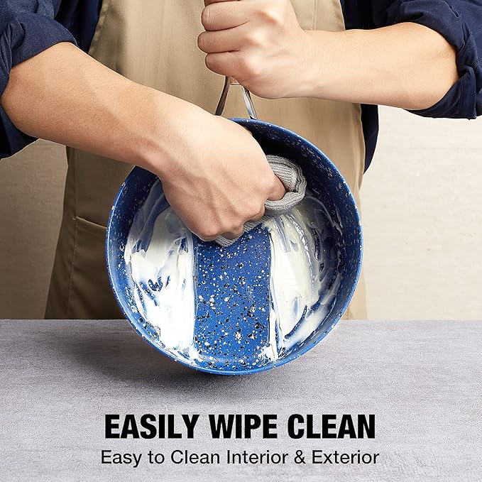 Nonstick Premium 3-Piece Saucepan Set with Glass Lids, Natural Durable Granite Coating, Nonstick, Durable & Oven Safe to 450°F, 1&2&3QT, Blue