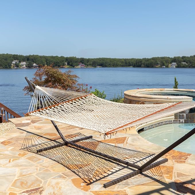 Castaway Living 13 ft. Double Traditional Hand Woven Cotton Rope Hammock – 2-Person, 450 lb Capacity, Free Extension Chains & Tree Hooks, Designed in The USA