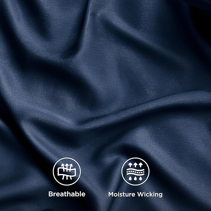 Bedsure Cooling Sheets Twin, Rayon Derived from Bamboo, Breathable & Soft Twin Sheets Set, Deep Pocket Up to 16 Inches, Hotel Luxury Silky Bedding for Hot Sleepers, Navy