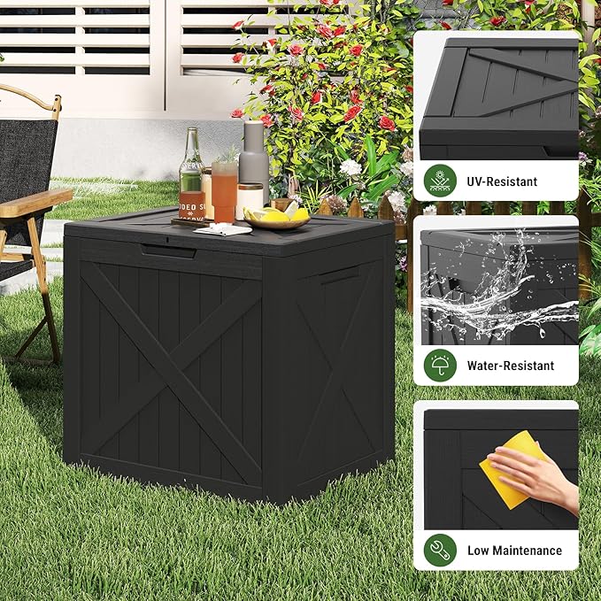 Mars Villa 31 Gallon Deck Box, Outdoor Storage Box Waterproof, Outside Resin Storage Bin for Outdoor Patio Furniture Cushions, Pool Supplies, Garden Tools, UV-Resistant and Weatherproof, Black Barn