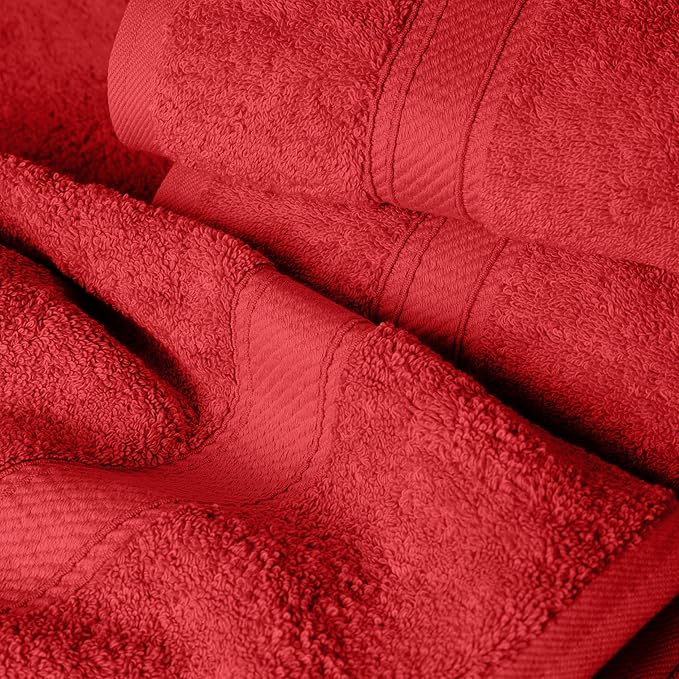 Superior Egyptian Cotton Pile 6 Piece Towel Set, Includes 2 Bath, 2 Hand, 2 Face Towels/Washcloths, Ultra Soft Luxury Towels, Thick Plush Essentials, Guest Bath, Spa, Hotel Bathroom, Red
