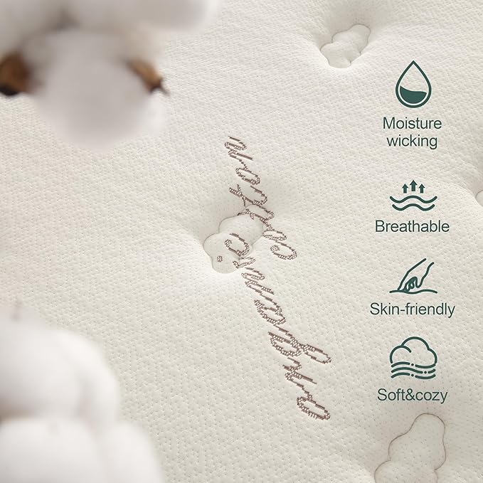 Gel Foam Innerspring Mattress - 14 Inch California King Size Mattress for Back Pain Relief, Medium Firm with Reinforced Edge Support, Off-White