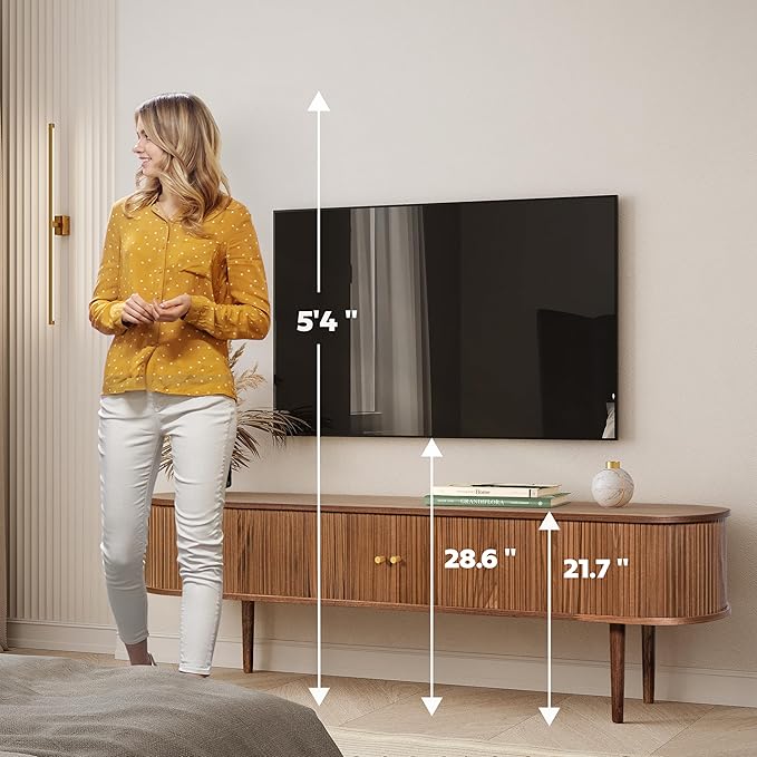 WERMO 71’’ TV Stand with Storage and Shelves for 65-75 inch TV. Wood Entertainment Center with Doors for Living Room and Bedroom, Mid Century Modern Console Table, Television Stand (Walnut)