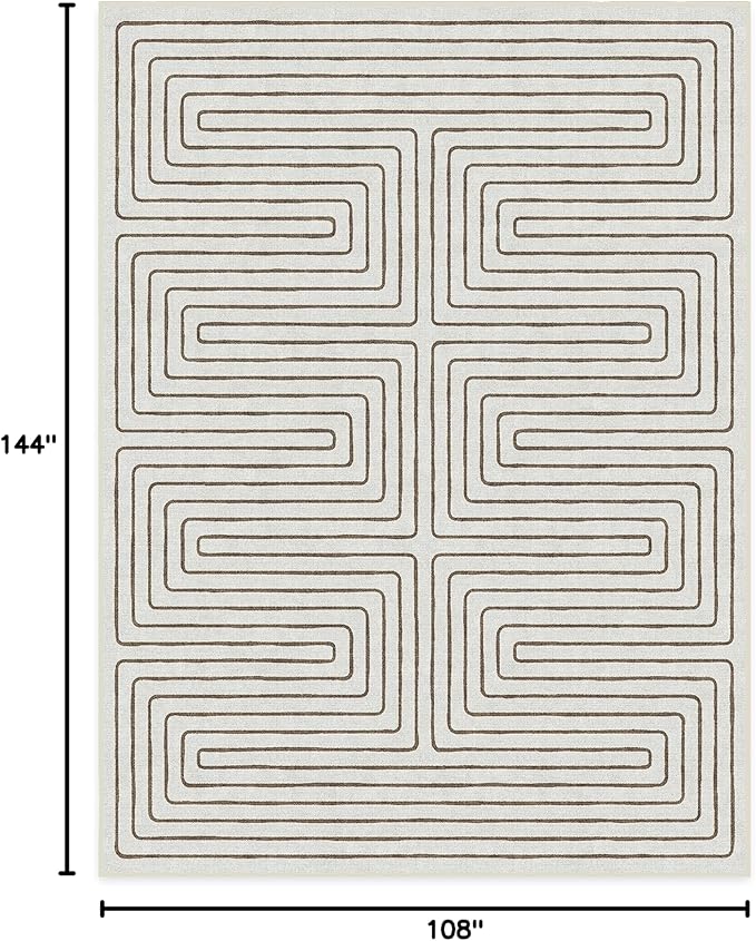 RUGGABLE x Jonathan Adler Machine Washable Modern Area Rug – Labyrinth Camel/Ivory 9x12, Stain-Resistant, Non-Slip – Large Rugs for Living Room, Bedroom, Hallway, Entryway & Office–with Standard Pad