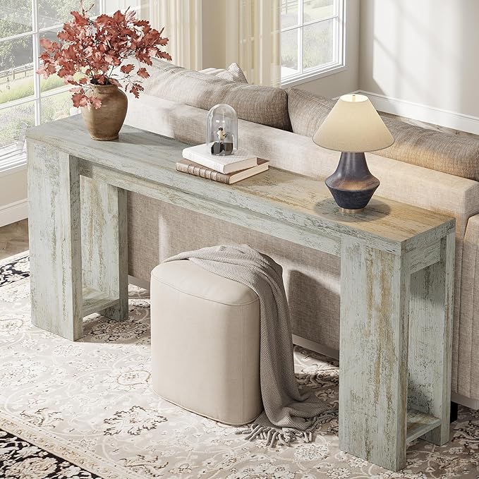 Tribesigns 70.9-Inch Extra Long Console Table, Farmhouse Wood Sofa Table Behind Couch, Narrow Entryway Accent Table for Living Room, Hallway, Entrance, Foyer (Distressed White)