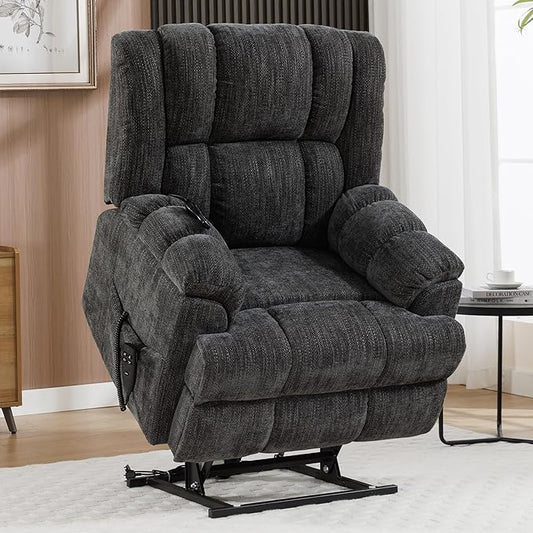 Luxlen Power Lift Recliner Chair for Elderly, Heat Massage Recliners, Dual Motor Oversized Lift Chair, Medium-Firm Electric Lift Recliners with Remote - Dark Grey
