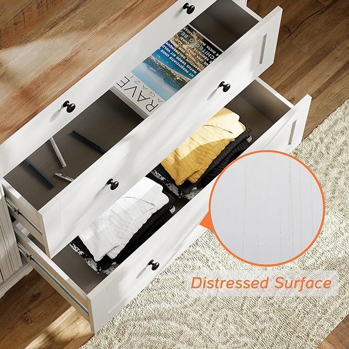 WAMPAT 100 inch TV Stand with 9 Drawers, TV Cabinet Entertainment Center for 75/80/85/90 Inch TV, Kids Dresser with 3 Drawers for Bedroom, Nightstands with Charging Station for Living Room, White