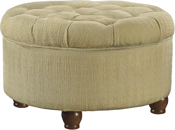 HomePop Home Decor |N8264-F1077 | Button Tufted Woven Round Storage Ottoman | Ottoman with Storage for Living Room & Bedroom, Tan & Cream Tweed