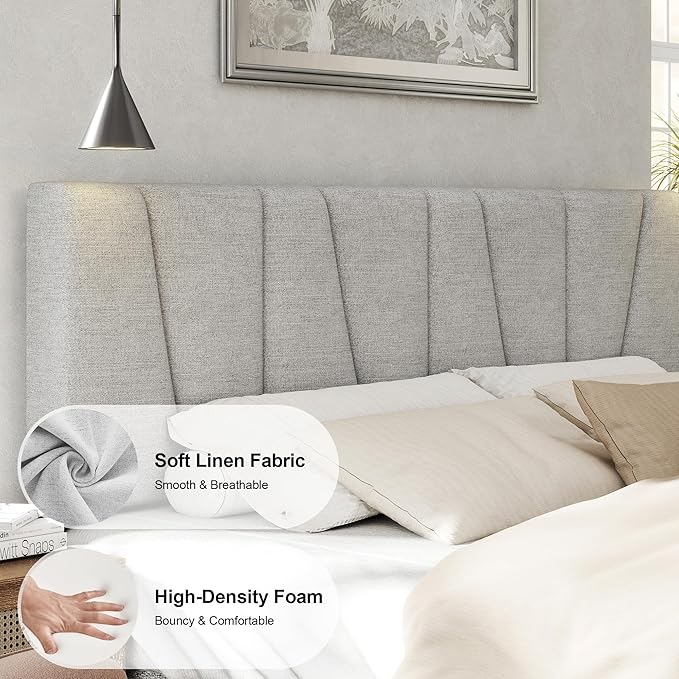 Full Size Bed Frame with Fabric Upholstered Headboard, Platform Bed with Wooden Slats Support, Fully Mattress Foundation, Box Spring Optional, Easy Assembly